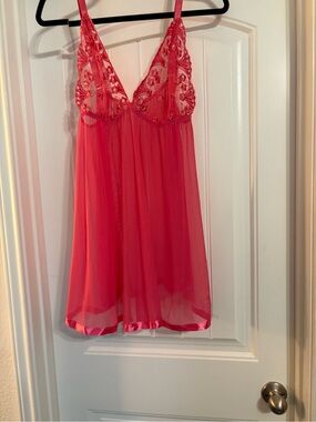 Sheer Lace Babydoll Chemise - Pink